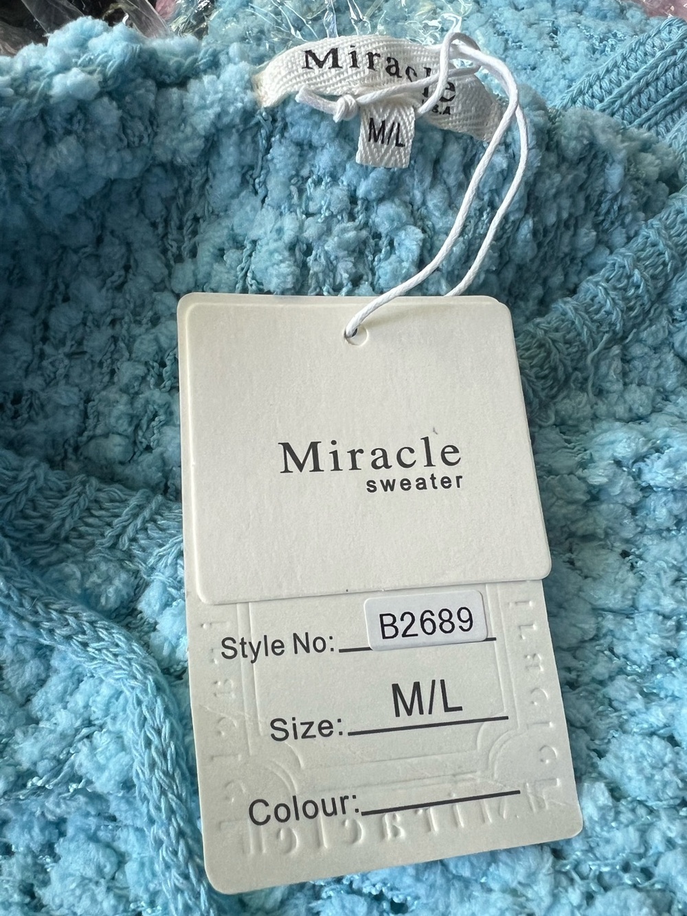 Miracle brand Sky Blue Neck Tie Knit Hoodie Sweater - Picture 4 of 5